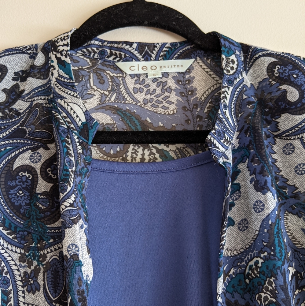 Cleo Petite - navy paisley buttoned shirt & camisole set - Picture 5 of 8